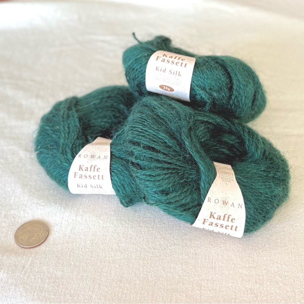 3x bundle rowan kidsilk mohair - shade 990 holly green - 72g total